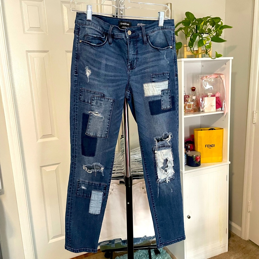 Bebe Distressed Girlfriend Jeans